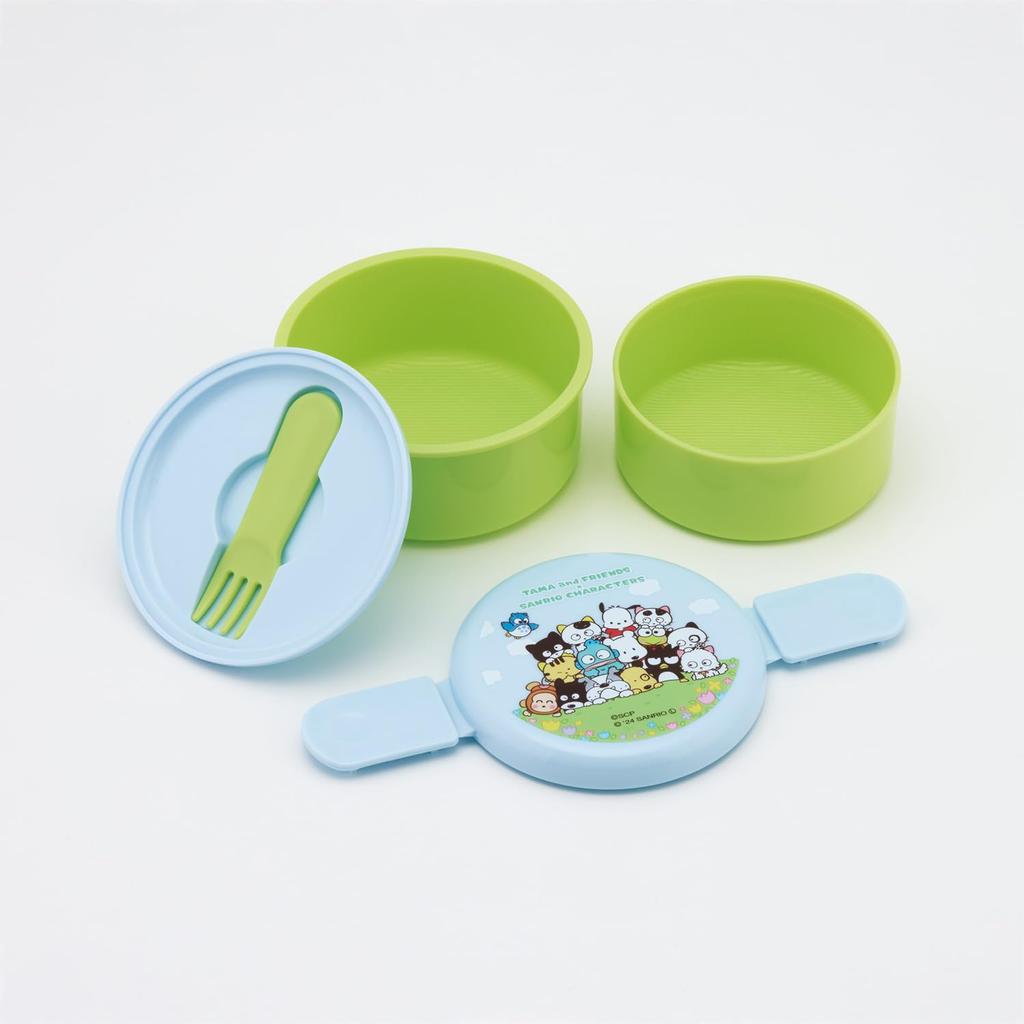 Skater Runde Bento-Reiskugel-Box mit 500 ml, Hergestellt in Tama x Sanrio Box, Antibakteriell, Zweistöckig, Gabel, Fassungsvermögen, Japan, Mikrowellengeeignet, All-Stars