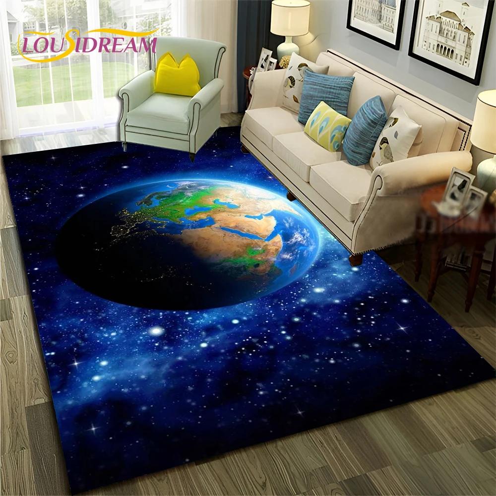 Galaxy Planet Star 3D Univers Weltraum Teppich Teppich für Zuhause Wohnzimmer Schlafzimmer Sofa Fußmatte Dekor,Kinderbereich Teppich Rutschfeste Bodenmatte
