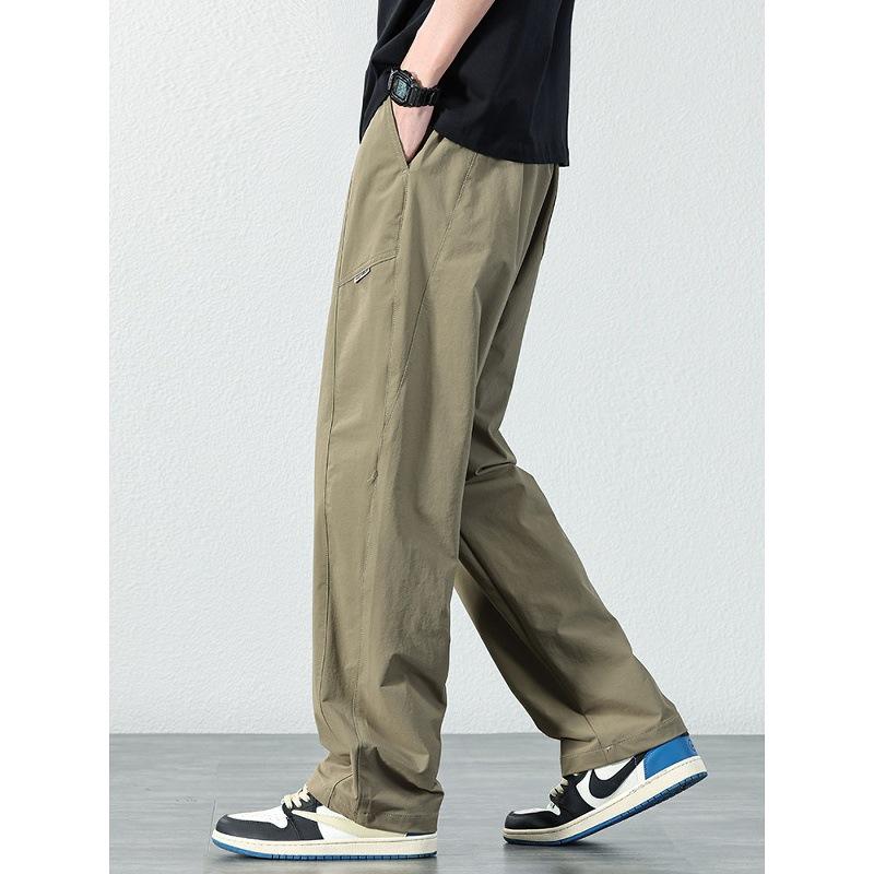 Khaki Casual Pants Men's Summer Ice Silk Quick-drying Pants Loose Straight Sports Trousers