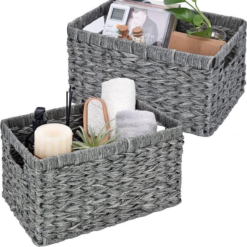Cesta de Almacenamiento Tejida Sala de Estar Cocina Oficina Moderna Minimalista Con Asas Tamaños Pequeño Grande Gris Marrón Beige