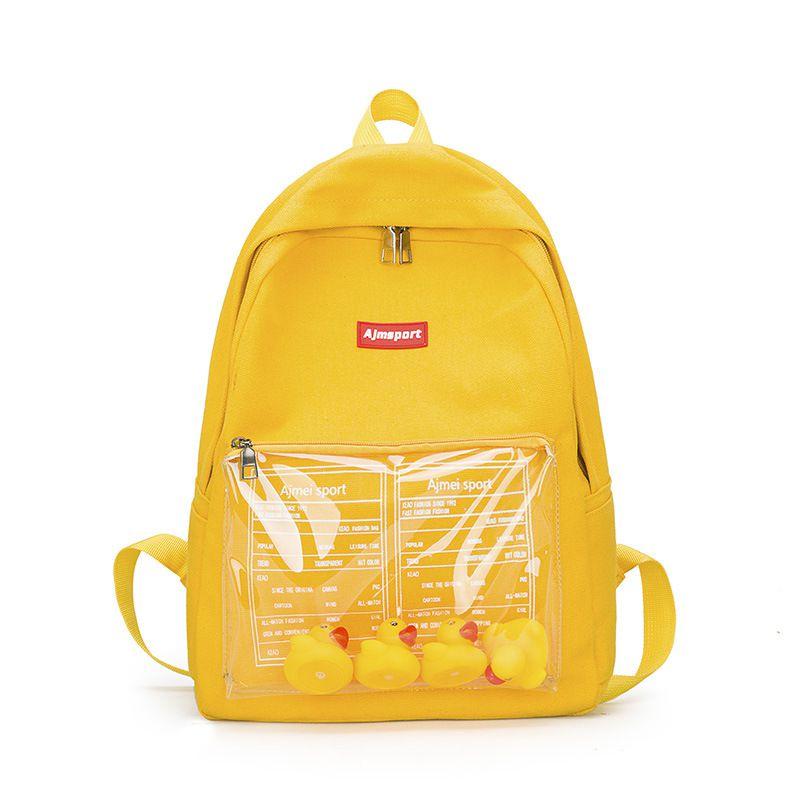 Durable Canvas Womens Backpack With Fun Duck Toy And Transparent School Bag Design