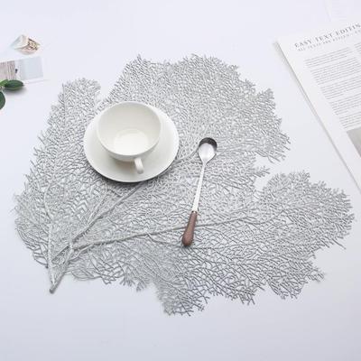 PVC Dining Table Mat with Hollowed Out Hot Stamping Coral Branches Large Flat Fan Shaped Dining Mat Party Decoration Insulation Shooting Props