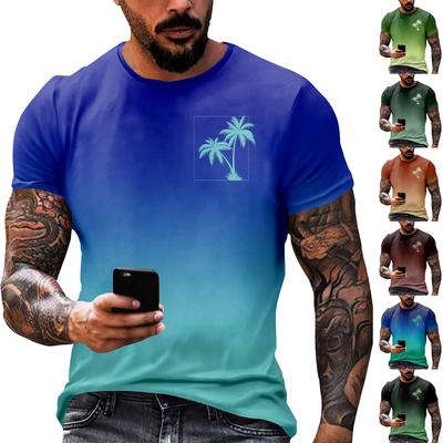 Hawaiian Print - Men's Casual Round Neck Short Sleeved T-shirt