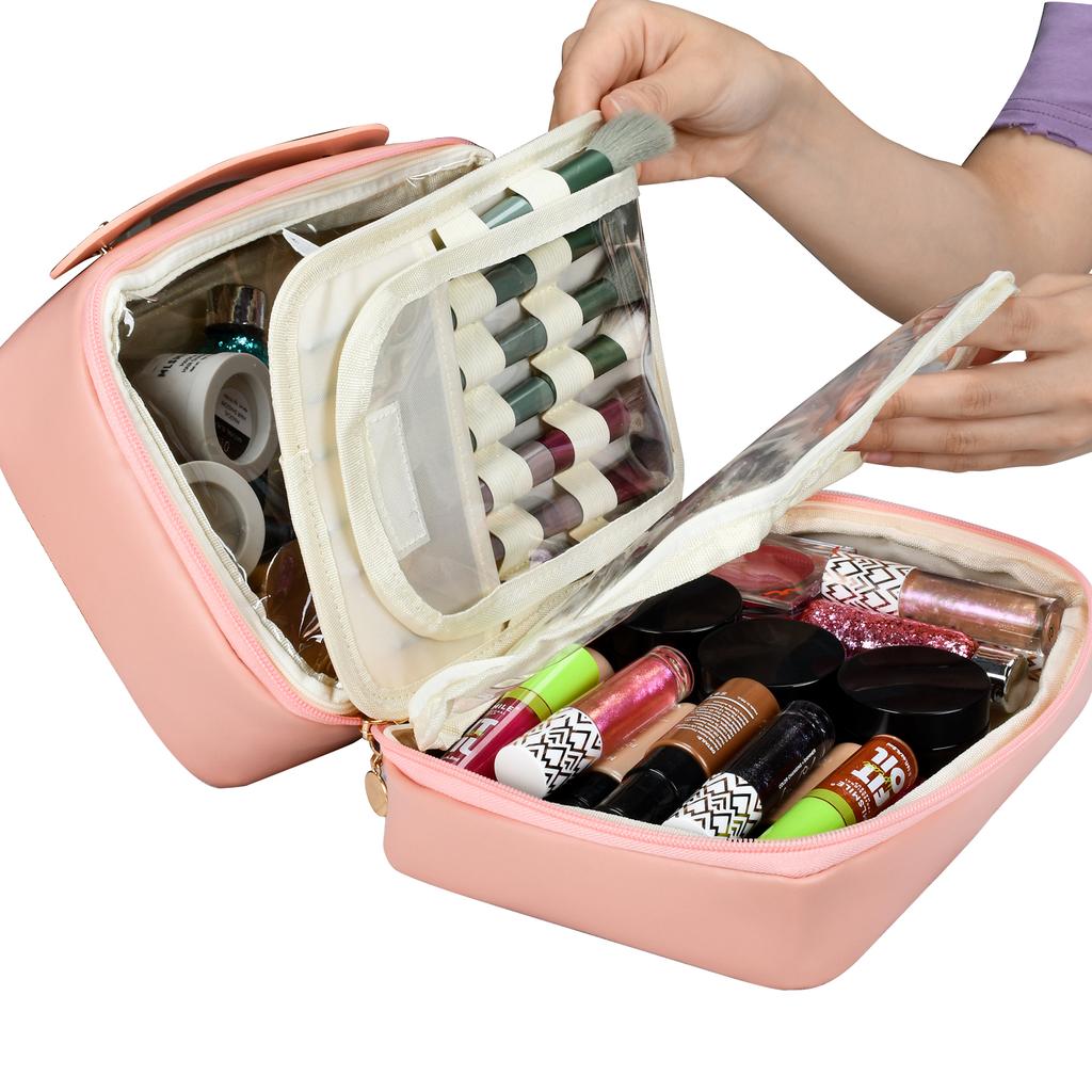 Factory Waterproof Large Capacity Multi-Functional PU Cosmetic Storage Bag Soft Handle Zipper Closure Toiletry Bag