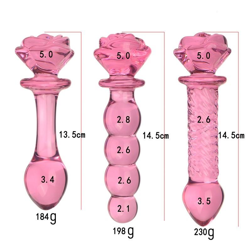 Anal masturbation Glass anal plug pink Four beads pull bead Rose 3.5cm BDSM SM Sex Toys unisex Gay' Anal Expansion Massage Thread