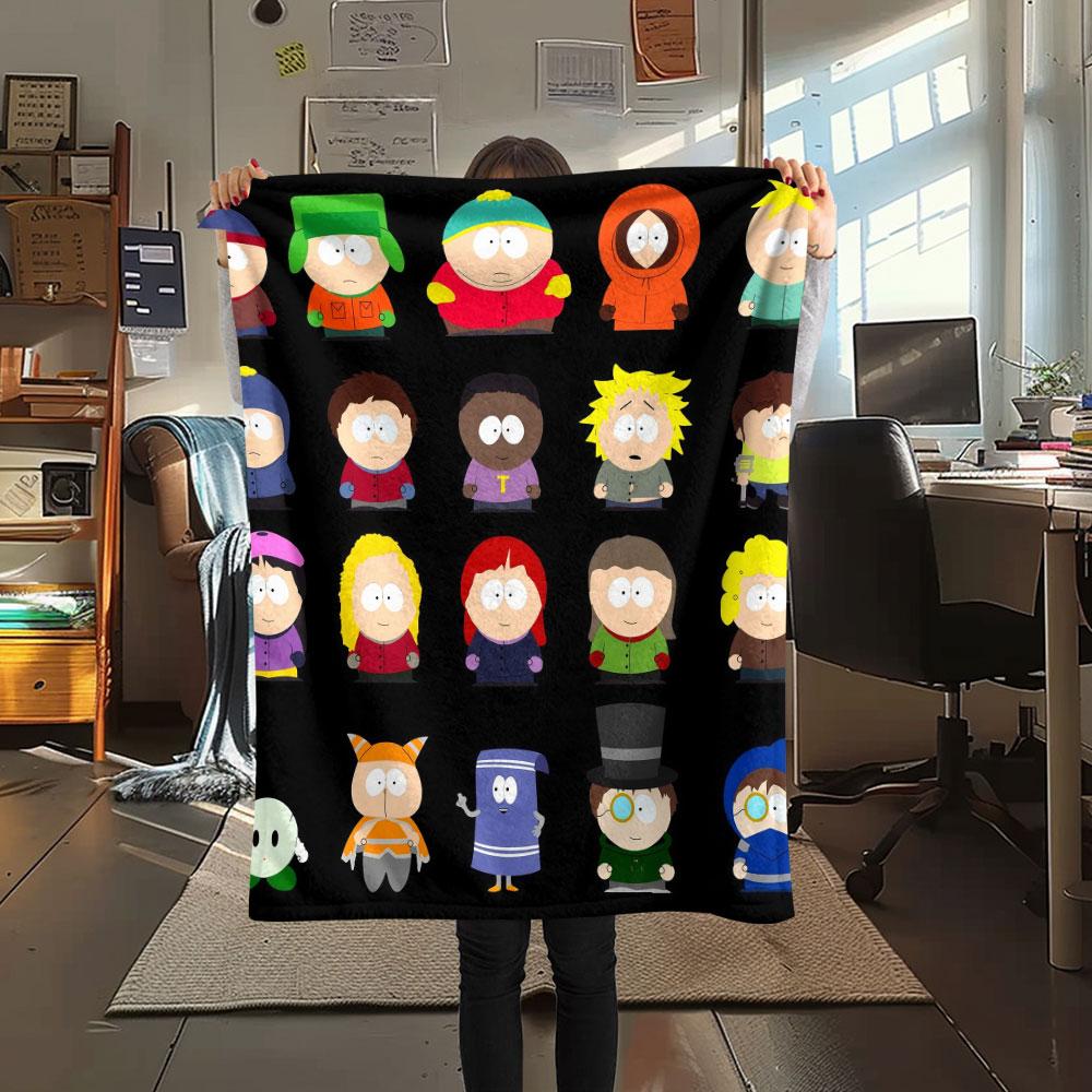 South Park Art Printed Flannel Blanket, soft throw for bedroom sofa, washable, fan merchandise, great gift.
