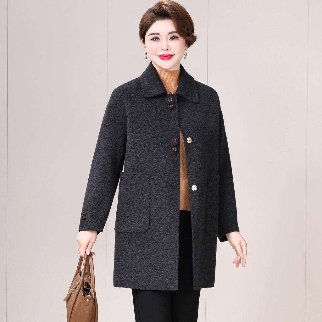 Plus Size Mid-Length Double-Sided Cashmere Coat for Middle-Aged & Elderly Women