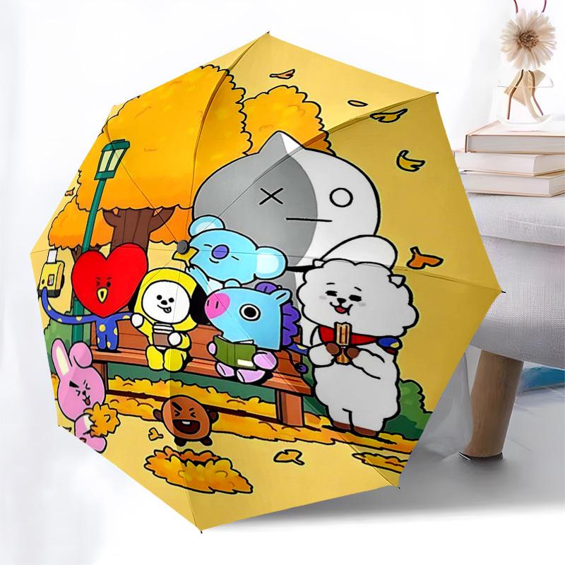 1pc Outdoor Umbrella with BT21 Characters - Automatic Opening/Closing, Portable 3-Fold Design, 8-Bone Iron Frame - Perfect Gift for Fans, Travele