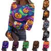 Women's Casual Long Sleeve Ribbed Top Halloween Pumpkin Print Crew Neck Slim Fit Stretchy Lightweight Shirt for Fall