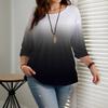 Women's Print Fashion Gradient Color Seven-point Sleeve Casual Round Neck T-shirt Blouse