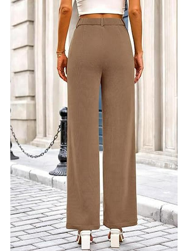 Women's High Waist Elastic Casual Pants with Button and Pockets