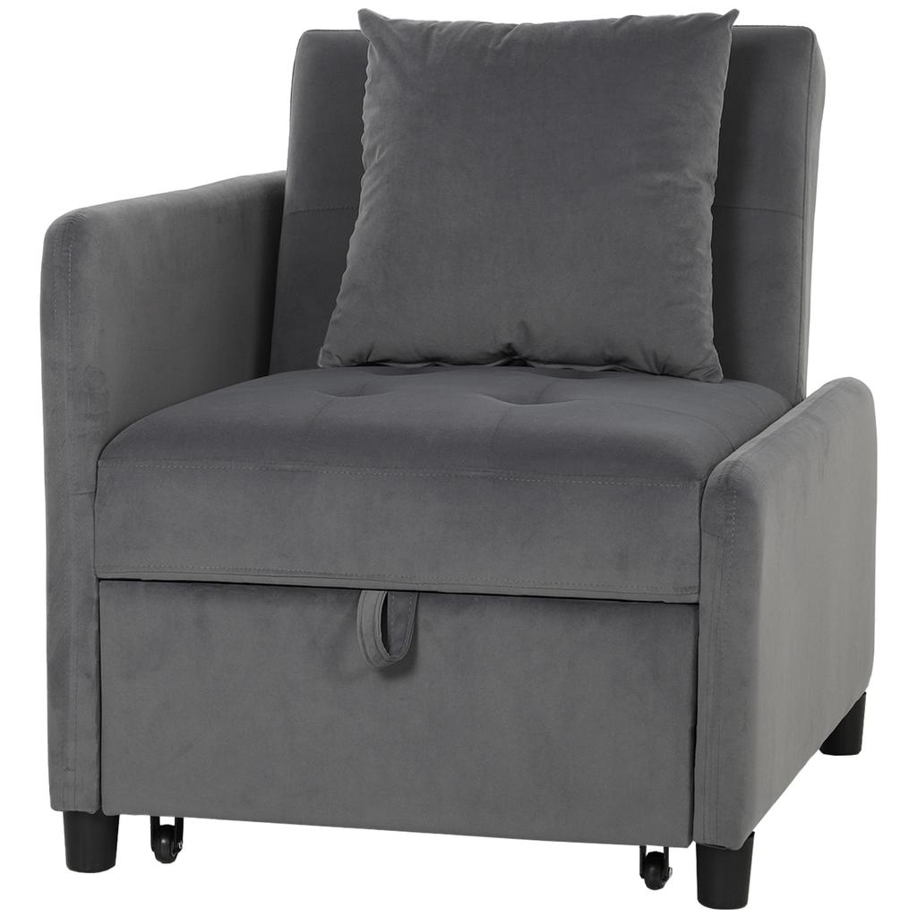 Convertible Sofa Bed, 1-Seater, 4-in-1 Armchair Bed, Velvet, Adjustable Backrest, Dark Grey