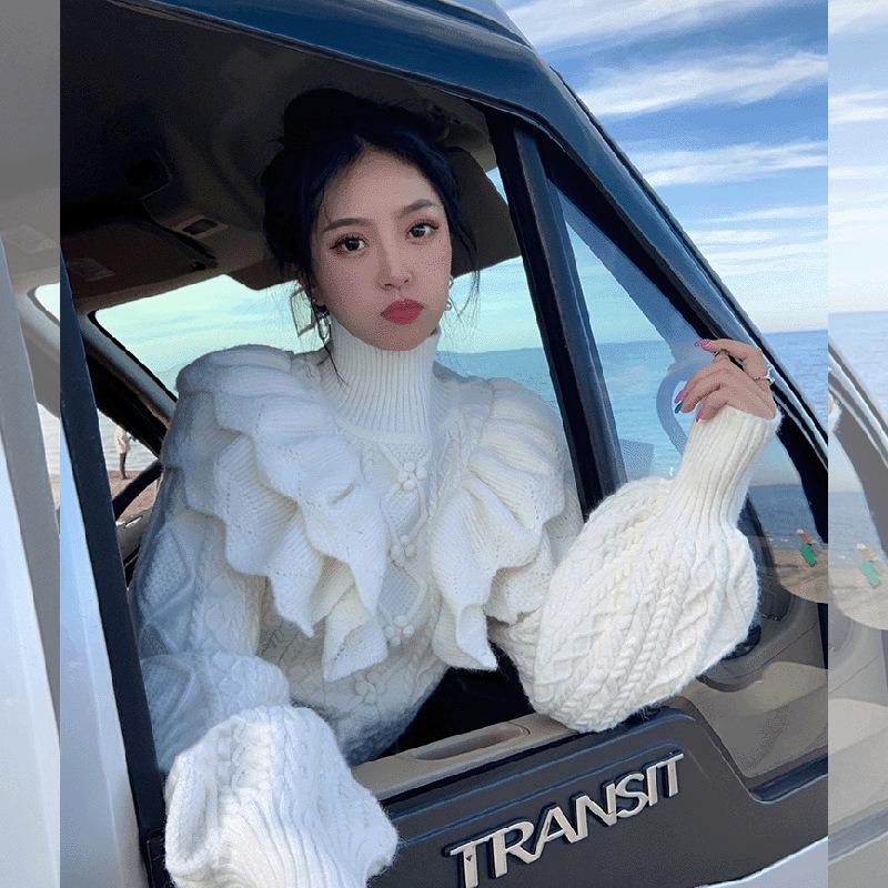 New autumn and winter twist knitted sweater thickened versatile top turtleneck temperament inside heavy industry sweater women
