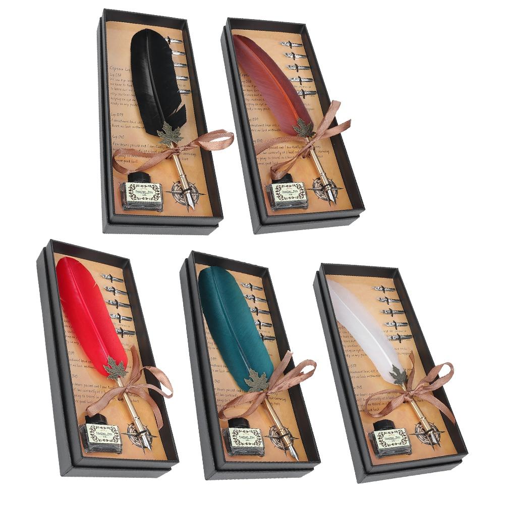 Retro Metal Pen Tube Stainless Steel Nibs Dip Writing Pen Student Gift with Packing Box