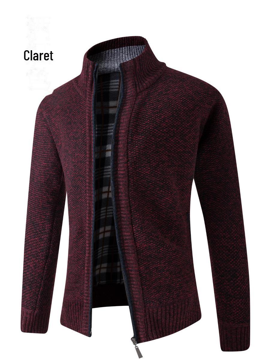 

Европейский мужской толстый вязаный свитер-кардиган с воротником-стойкой, выпуск 2022 года 4XL малиновый