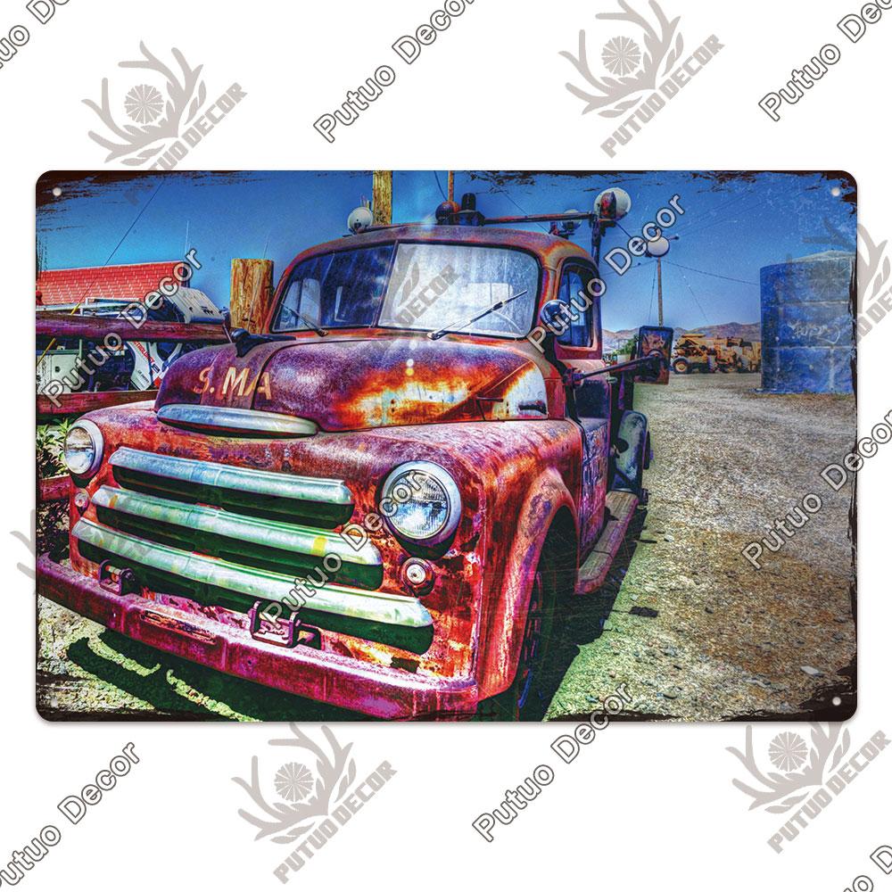 Putuo Decor Classic Cars Retro Plaque Metal Plate Vintage Tin Sign for Garage Man Cave Home Wall Art Decoration Car Posters