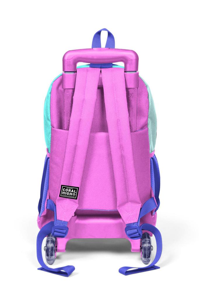 Coral High Kids Tyrkysově Růžový Zmrzlinový tříkomorový školní batoh na vozík se vzorem kočky 23951