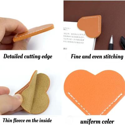 6pcs Leather Heart-Shaped Bookmarks Cute Corner Book Accessory for Reading Enthusiasts Women's Desk Organizer Gift