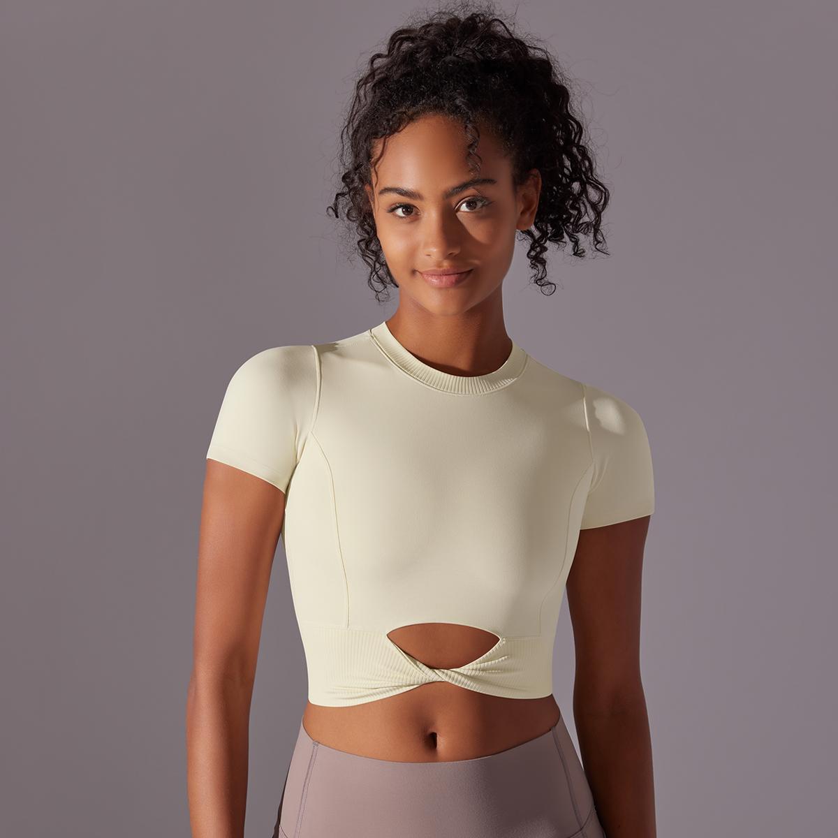 

Женские рубашки с короткими рукавами для йоги Auroth, бесшовный топ для бега, быстросохнущий укороченный топ для фитнеса, эластичные спортивные рубашки для спортзала S