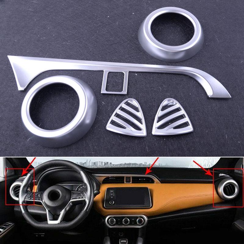 

5pcs ABS Silver Interior Front Upper Middle Side AC Air Vent Outlet Cover Trim Frame Fit For Nissan Kicks 2016 2017 2018