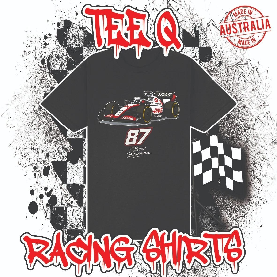 Men s and Women s T-shirts Oliver Bearman 87 HAAS Racing F1 Cartoon ~ Premium Black Gildan Cotton Tee XL
