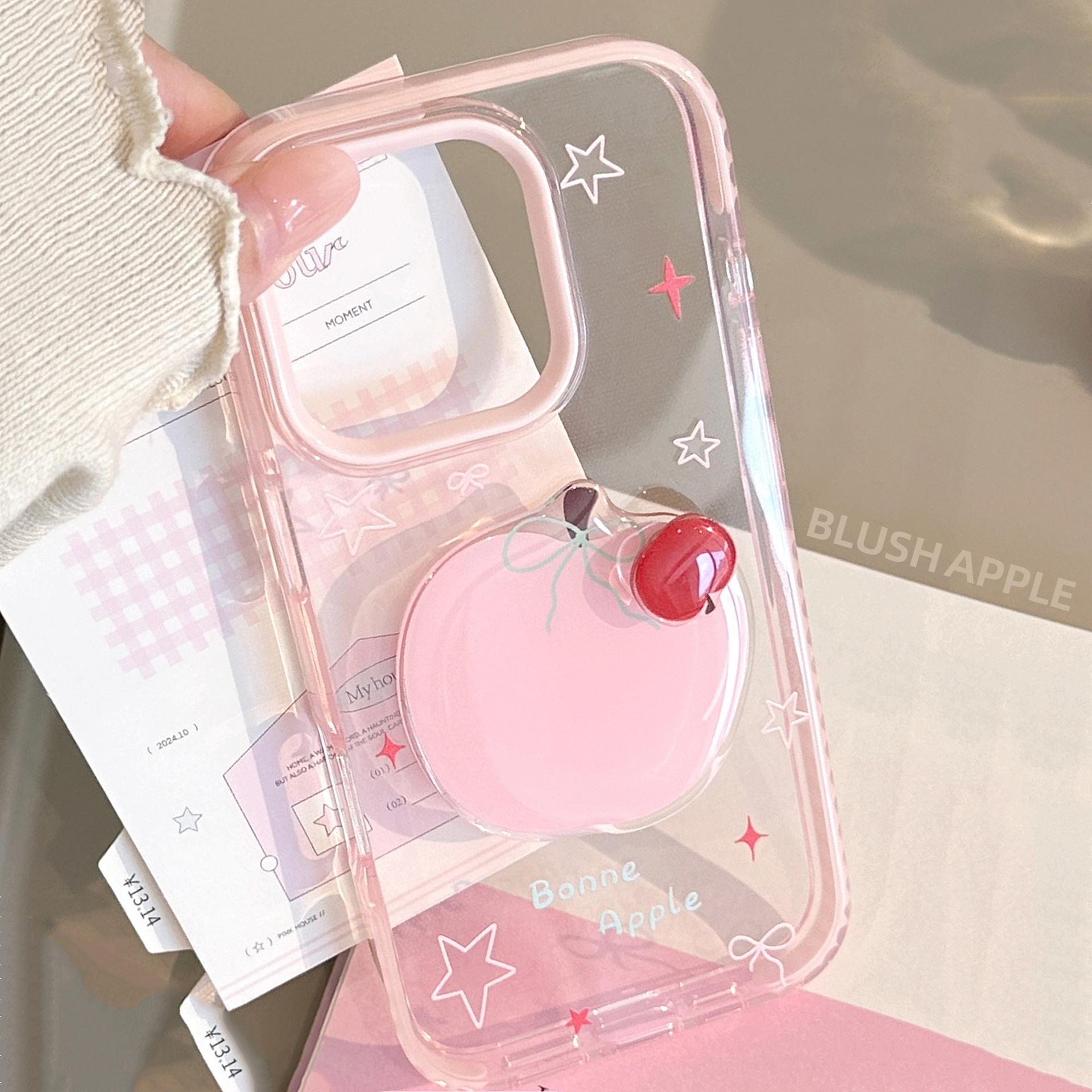 

Вращающийся чехол для телефона Apple с пудрой, подходит для iPhone 16promax, маленький свежий 14 прозрачный 13 силиконовый 11 трехмерный мягкий 13