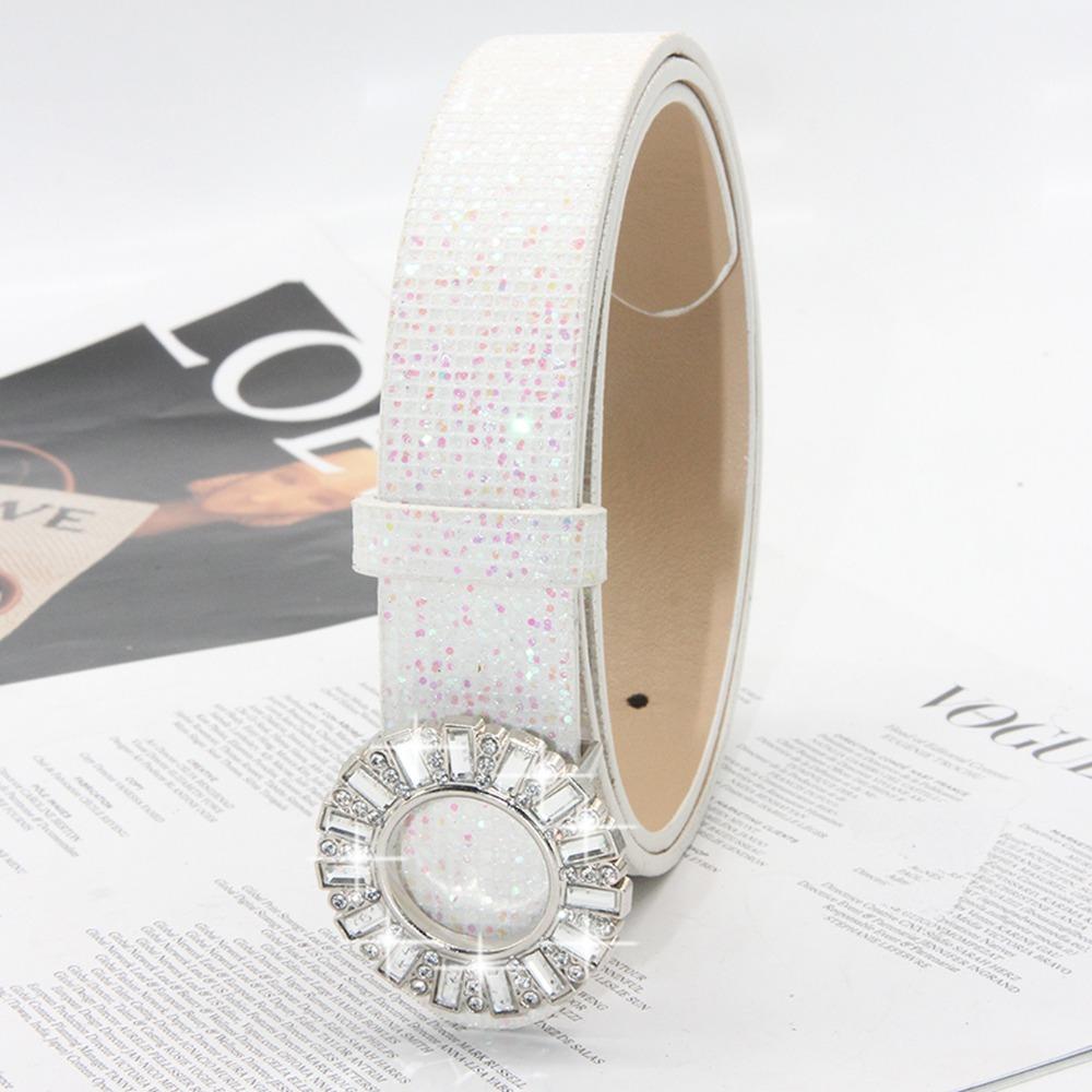 Glitter Sparkling Rhinestone Belt Versatile Slide Buckle Belt Fashion Trendy Waistband Women