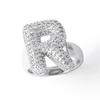 Letter Design Ring with Clear Stone Detail, Copper Base Fashion Jewelry for Daily Outfits, Party Styling and Gifts