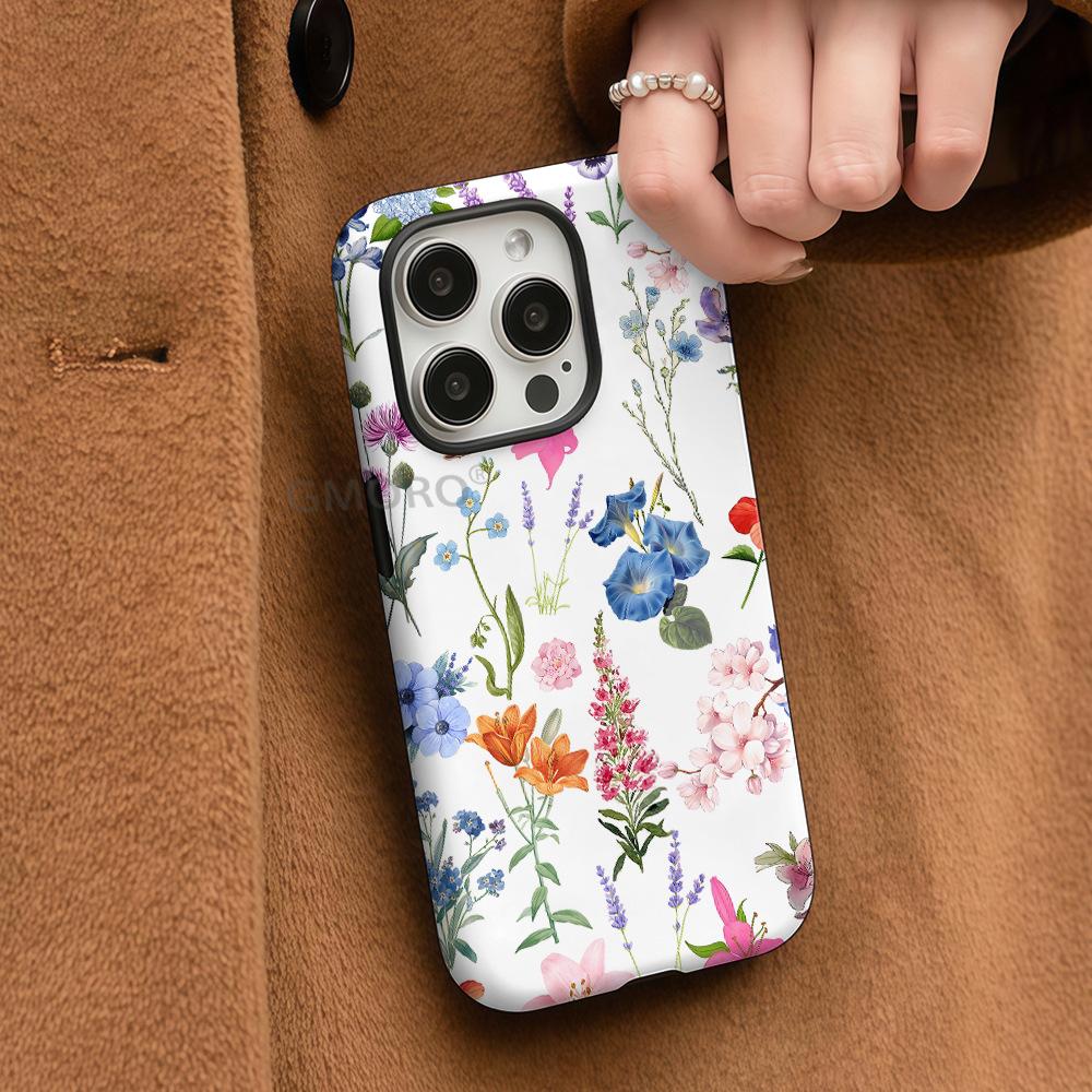 Source Factory Color Floral Heat Transfer Double-layer Film Magnetic Suction Apple 17 Mobile Phone Case Magsafe Protective Case