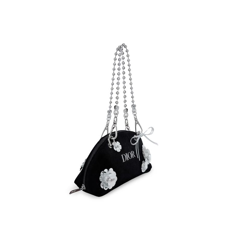 Dior Bag [Customized Cosmetic Bag] Dirt-free, Sequined Flowers, Bow, High-end Texture, Simple and Versatile, Fashionable Personality, Elegant