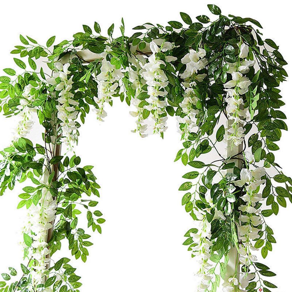 2Pcs Artificial Wisteria Vine 7ft Faux Flowers Silk Cloth Wisteria Garland Wedding Party Backbro Backdrop Wall Hanging Flower