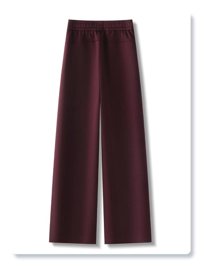 Ancola Women's 2024 Red Fleece-Lined Wide-Leg Sweatpants - Autumn/Winter Casual Straight-Leg Trousers.