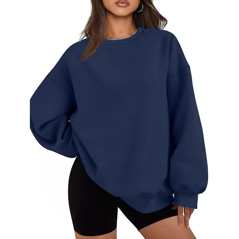 European and American Solid Color Loose Hoodie, Round Neck Top - New Autumn/Winter Style
