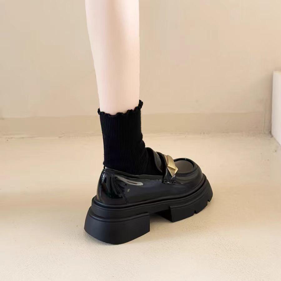 Black platform British style small leather shoes women's retro Mary Jane one-pedal loafers single shoes 2025 spring and autumn new