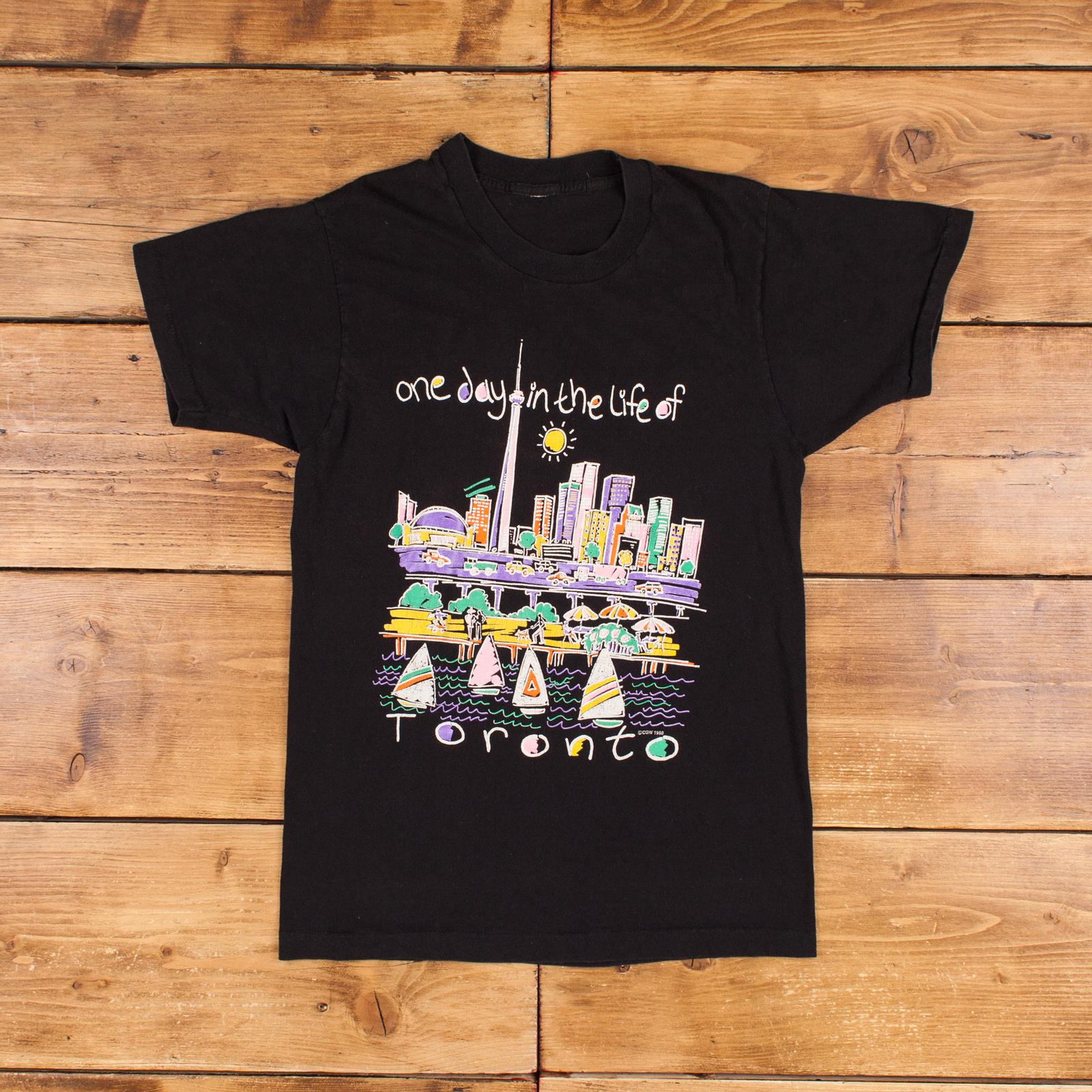 Vintage Single Stitch T Shirt Graphic S 90s Toronto Canada Black Tee L