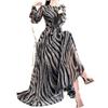 Mature Zebra Print Elegant Long Dress - Unique, Fashionable, Waist-Cinching