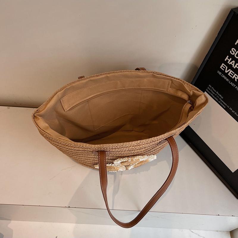 Yogodlns Damen Sommer Stroh Gewebt Große Kapazität Korb Schultertasche Handtaschen Mode Floral Dekor Luxus Designer Strand Bali Shopper Totes