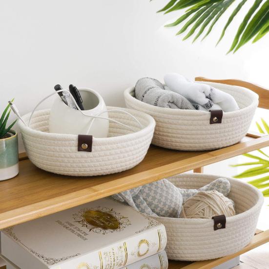 1 Set Breathable Woven Storage Basket with Handle Flax Eco-friendly Woven Storage Box for Bedroom