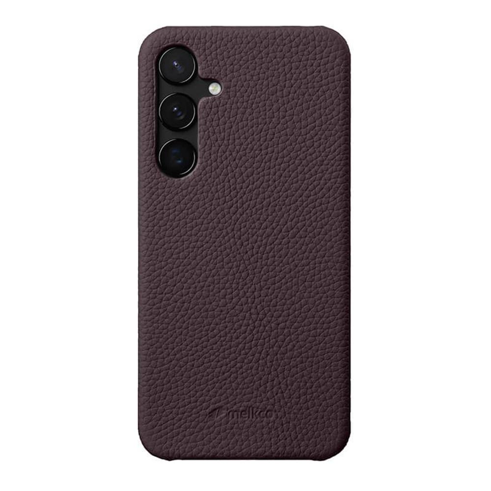 MELKCO For Samsung Galaxy S25+ Case Incomplete Edge Genuine Cow Leather Coated PC Cover