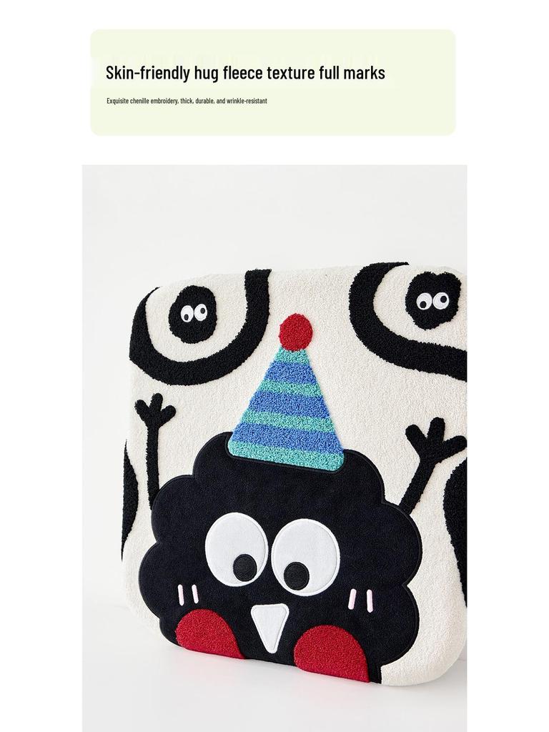 Plush Memory Foam Cartoon Chair Cushion for Office & Dining - Thickened Student Seat for Autumn & Winter.