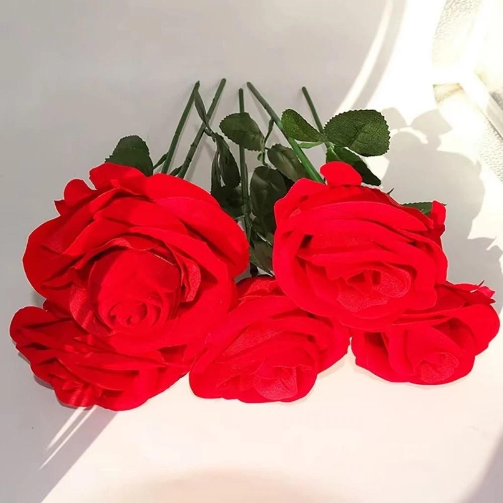 Creative Wedding Ring Holder Red Velvet Earrings Rose Flower Ring Box 3D Red Rose Flocked Artificial Rose Ring Bearer Case