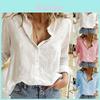 Cotton Linen Casual Long Sleeve Shirt For Women With Spliced Design And Loose Fit For Spring Season