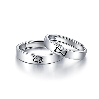 Puppy Bone Couple Silver-Plated Wedding Rings: Simple, Niche, Commemorative Birthday Gift
