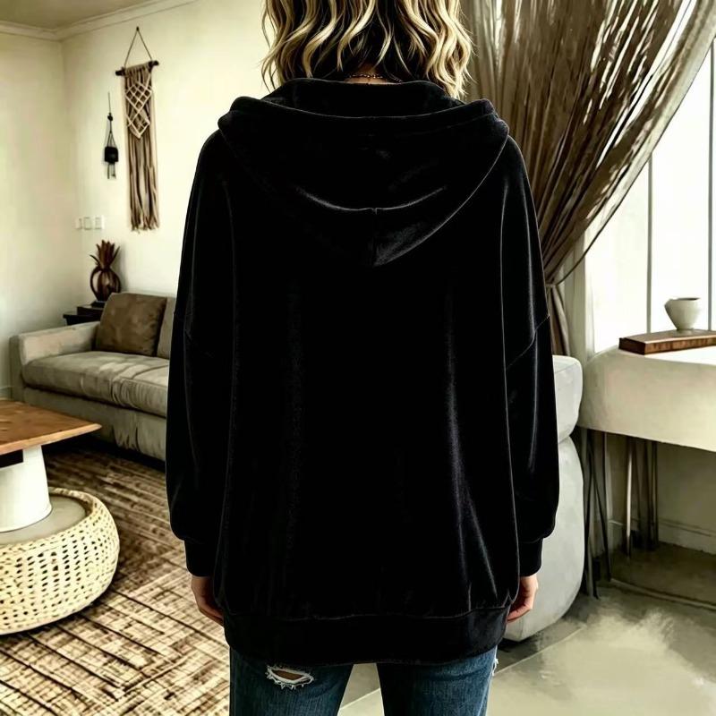 Women Solid Color Button Hooded Velvet Long Sleeve Casual Cardigan Coat