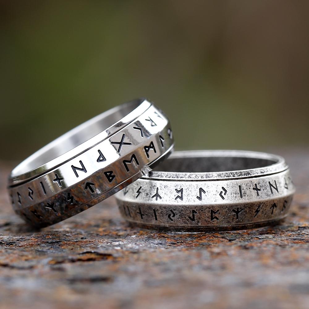 NEW Rotatable Men's 316L Stainless Steel Rings Retro Odin Viking Rune for Teen RING Amulet  Jewelry Gift