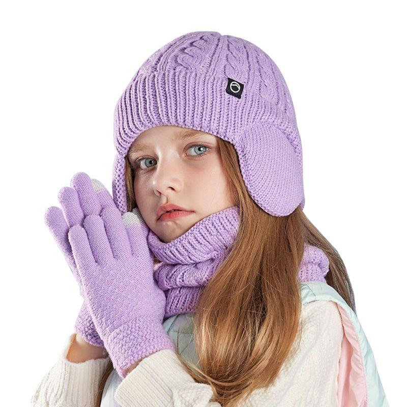 Kids Winter Knitted Warm Hat Scarf Gloves 3pcs Sets