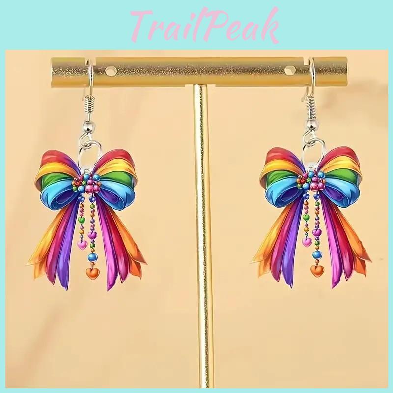 Creative Rainbow Bow Women's Acrylic Earrings For Casual Wear