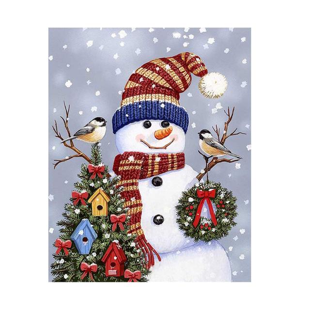 Solid Wood Frame Cute Cartoon White Snowman Canvas Paintings Classic Modern Nordic Posters Prints Wall Art Pictures for Living Room Home Decor