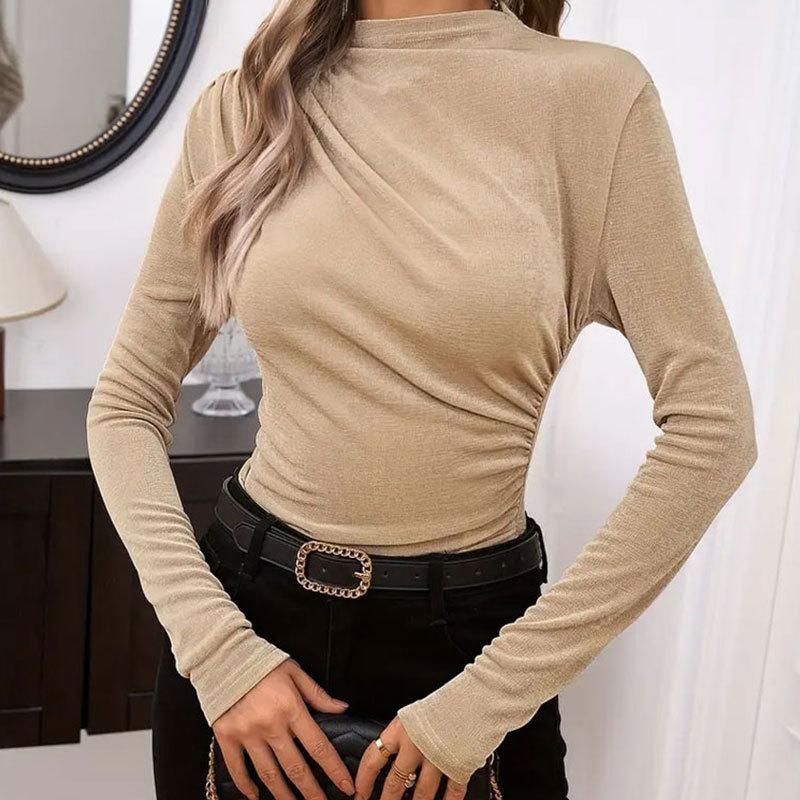 

Женский летний элегантный вязаный тонкий топ с длинными рукавами XL темные хаки