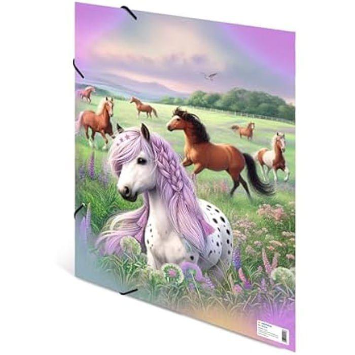 Classeur A3 - HERMA - Monde des chevaux - Élastique - Design coloré - 3 languettes imprimées